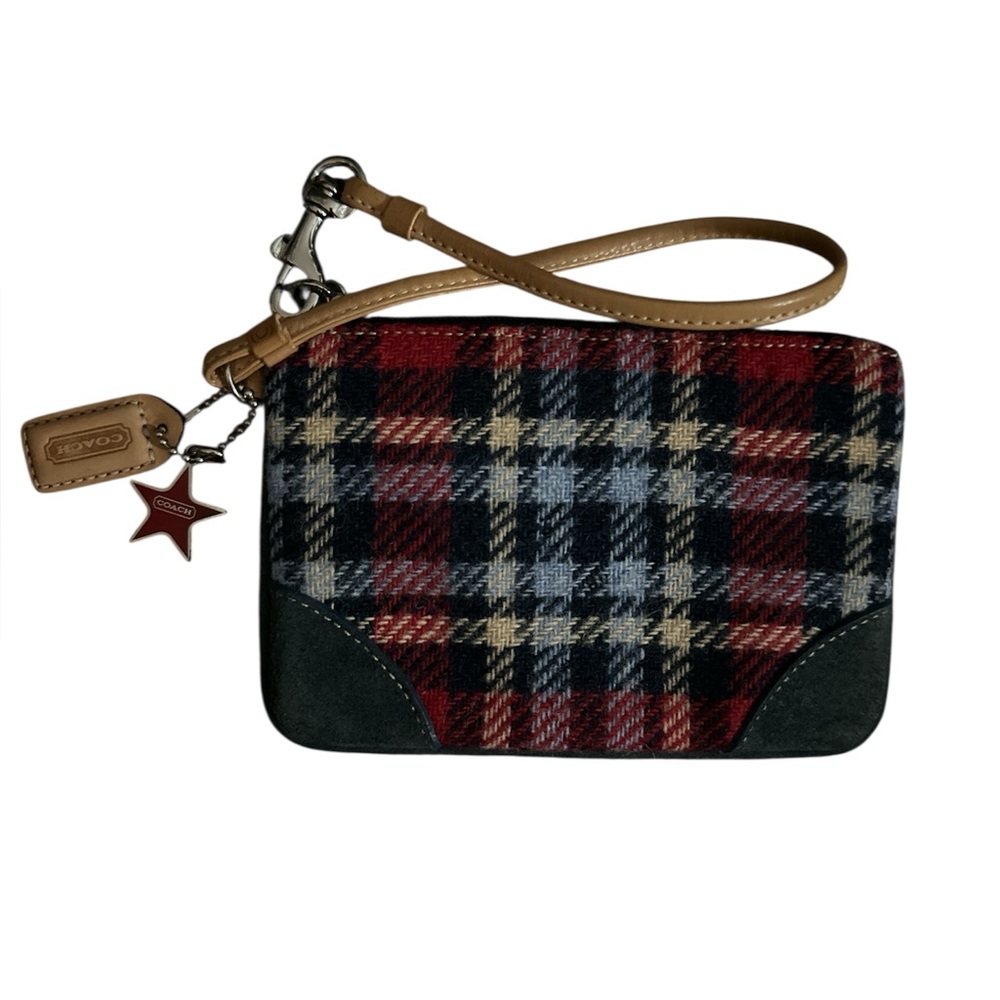 Rare Coach Plaid Tartan Wristlet with Leather Strap EUC